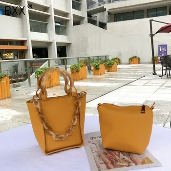 

[BXX] PU Leather Crossbody Bags For Women Acrylic Chain Bag 2020 Brand Designer Shoulder Messenger Bag Lady Tote Handbags HJ154