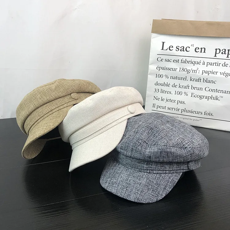 

2019 Korean-style Brim Hat Summer New Style Flax Octagonal Cap Casual Versatile Flat Roof Military Cap Literature And Art Studen