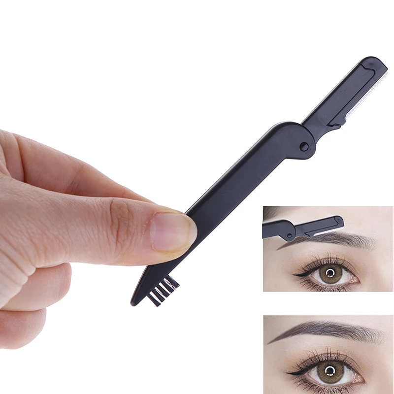 1Pc Dual-Head Foldable Eyebrow Trimmer with Eyelash Comb Lash Separator Lift Curl Plastic Brush Beauty Eyelash Tools