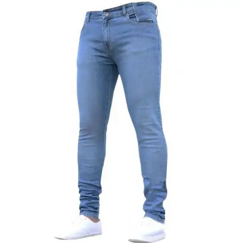 Light Blue S-3XL, Модные осенние зимние мужские обтягивающие джинсы, S-lim Fit, Джинсовые леггинсы, длинные рваные Стрейчевые брюки, эластичная резинка на талии, синие штаны - Цвет: Light Blue