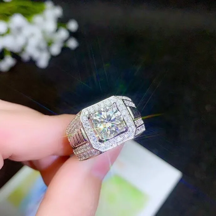 Kkmall Store круглое серебряное кольцо Moissanite 2.00ct D VVS роскошное свадебное кольцо Moissanite для мужчин серебряное кольцо 925