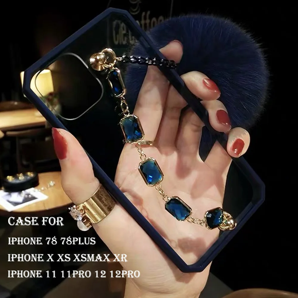 Fashion Diamond Bracelets iPhone 78 Plus Phone Case Chain Apple xs Max Hairball 11 pro Transparent Anti-fall Protection xr | Мобильные