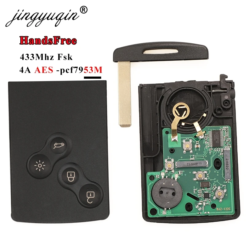 JINGYUQIN 433MHZ 4A PCF7953 CHIP CAR KEY CARD FOR RENAULT CLIO IV CAPTUR PASSIVE KEYLESS GO ENTRY REMOTE SMART HANDSFREE SYSTEM