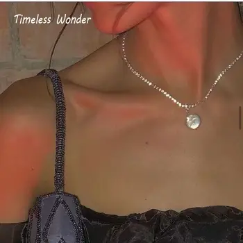 

Timeless Wonder Crystal Zircon Baroque Pearl Choker Necklace Women Jewelry Punk Gothic Designer Top Kpop Cute Ins Simple 2322