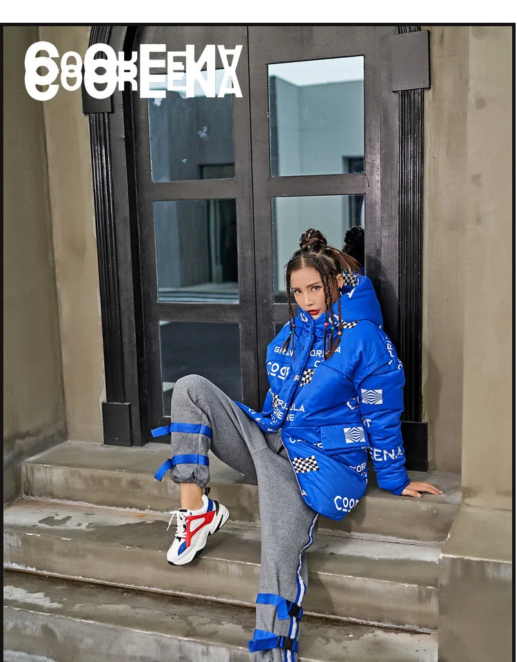 Новинка зимы, Женская хлопковая куртка, спортивная одежда в европейском и американском стиле, большие размеры, женские прямые топы и блузки 50mf