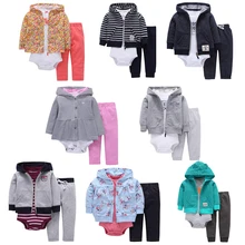 Ensemble de vêtements en coton pour nouveau né garçon, 3 pièces, manteau à capuche, fermeture éclair, body, pantalon, tenue de printemps et d'automne pour bébé fille en bas âge