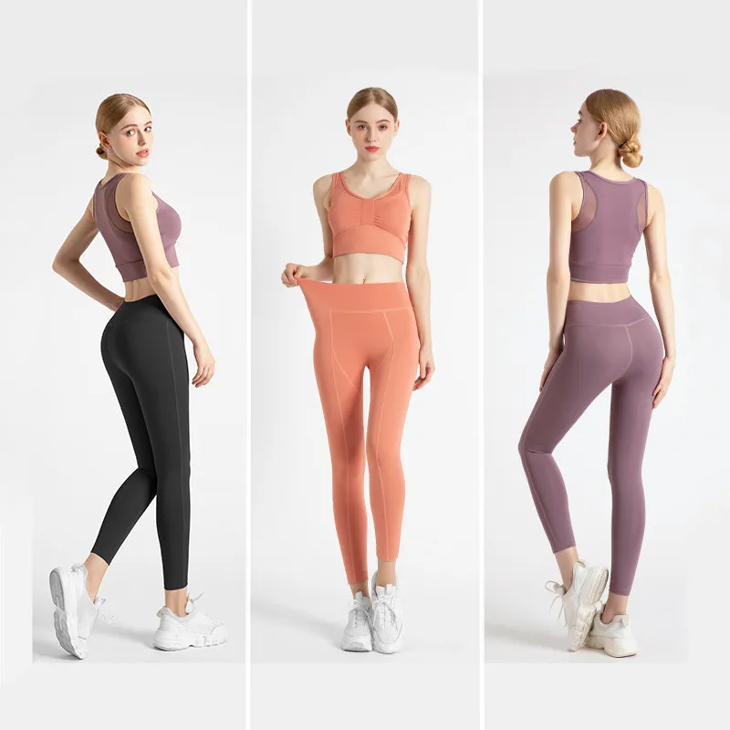 

New Women's Two Piece Bow Sports Bra Yoga Tank Top High Waist Tight Lifting Hip Peach Hip Pants Sports Fitness Set