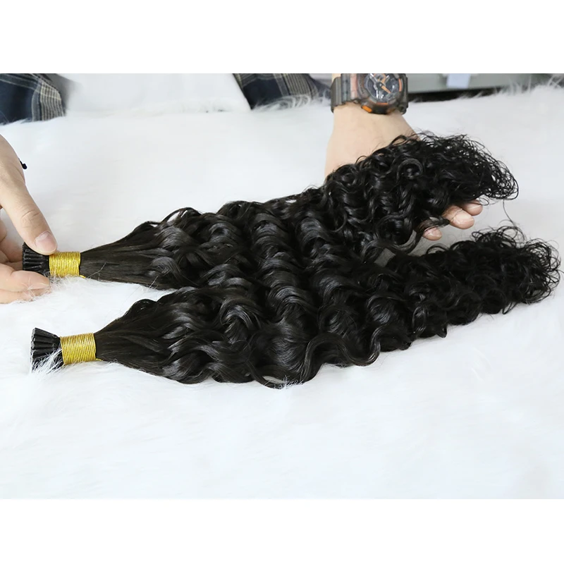 Russian Mongolian I Tip Hair Extensions Virgin Human Hair Natural Wave 16-24 Inch Stick Tip Extensions Pre Bonded