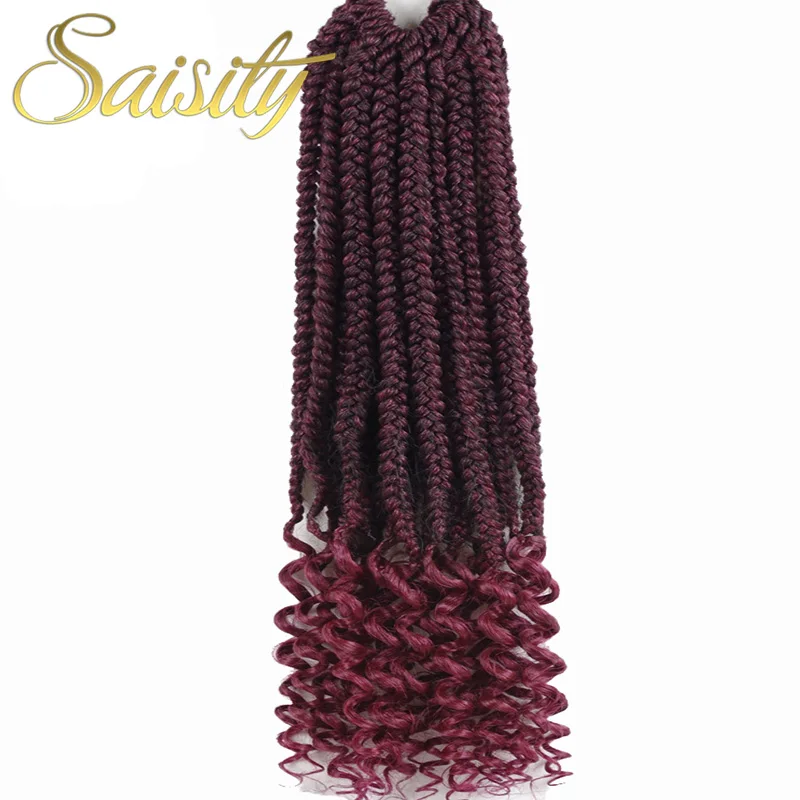 

Saisity 18" 22 strands Synthetic Crotchet Braiding Hair Extensions Box Braids With Curly Ends Low Temperature Fiber Hair
