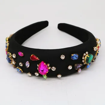 

Baroque palace Charm Crown Velvet Big Hairband Handmade Luxury Crystal chain Headband Wedding Hair Jewelry Accessories tiara