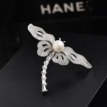 Брошь в виде стрекозы для женщин, брошь с натуральным пресноводным жемчугом, с цирконом, модная булавка, хорошее ювелирное изделие, вечерние, свадебные аксессуары