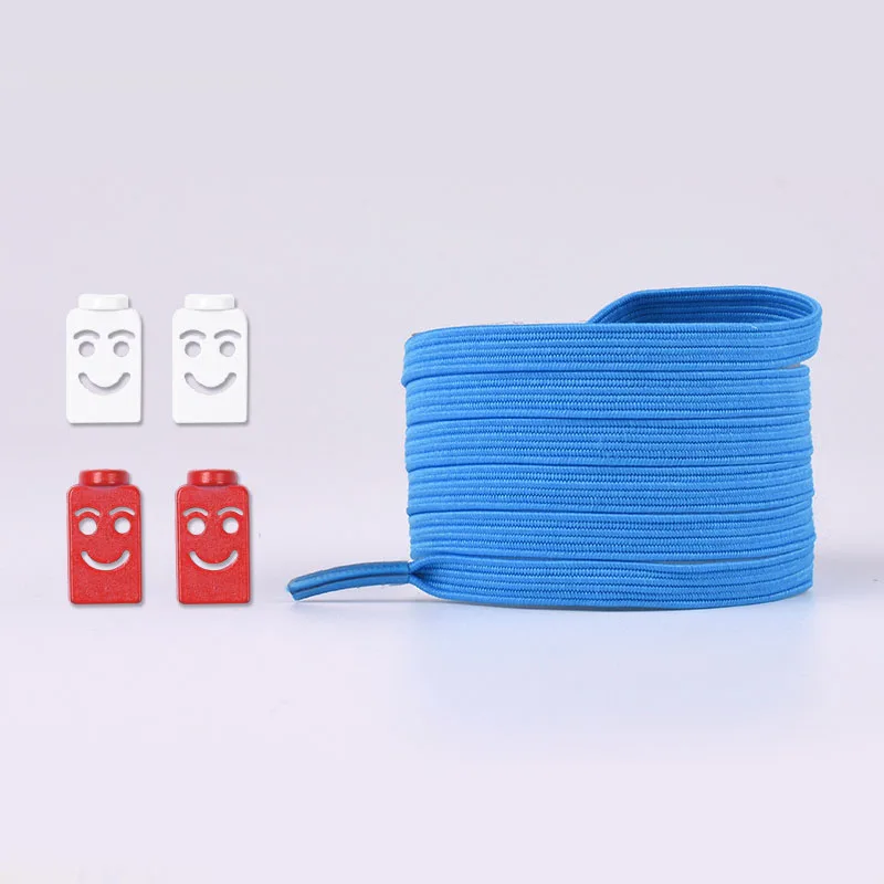 Smiley Metal Buckle Lazy Shoelaces Creative Free Tied Elastic Shoelaces 1 Pair Shoe Laces Solid Sport Casual Shoes Accessories - Цвет: Небесно-голубой