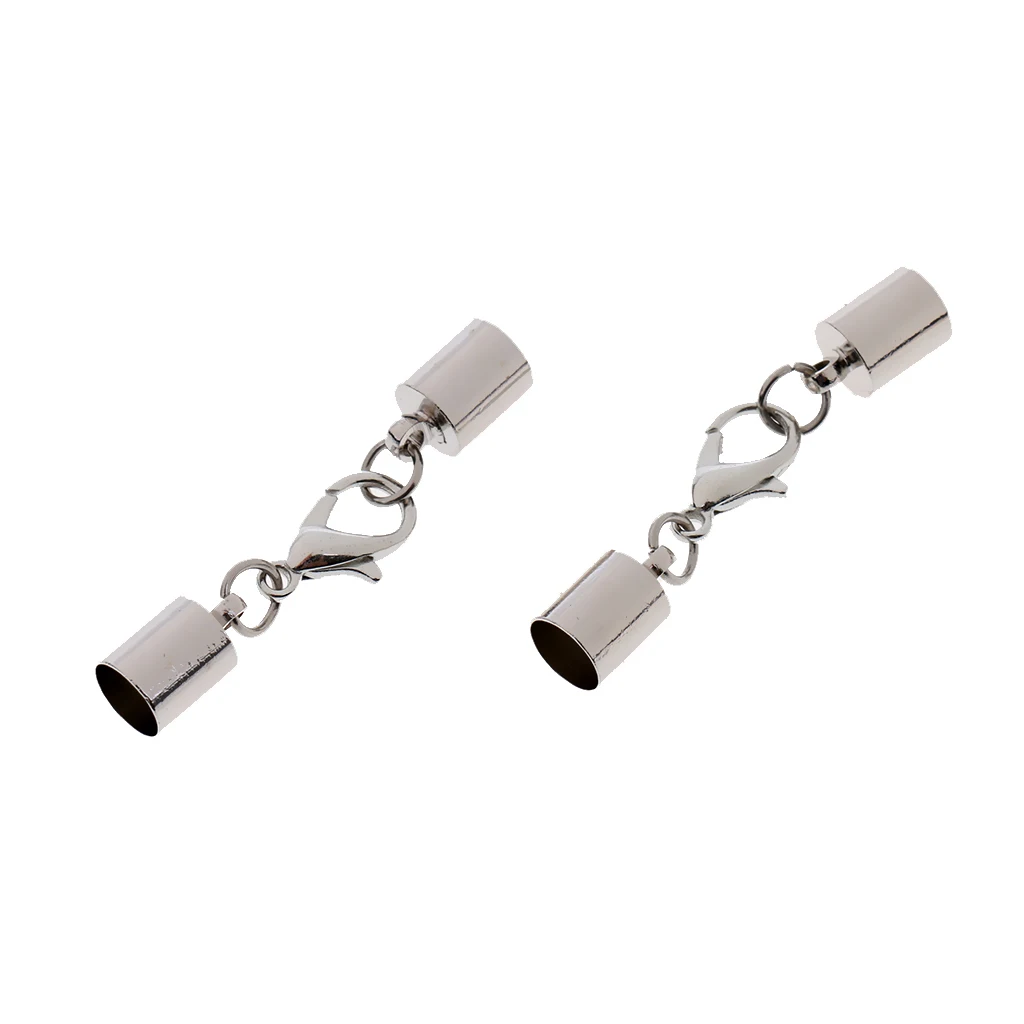 10 Pieces Silver Leather Cord Bracelet Lobster Clasps Hooks 6mm Crimps End Tip Caps Connectors for Jewelry Making Findings