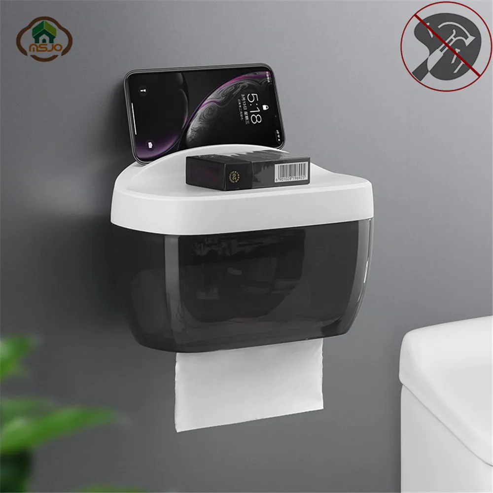 

MSJO Tissue Storage Box Makeup Organizer Plastic Wall Mount Saver for Home Bathroom Organizer Toilet Paper Phone Storage Boxes