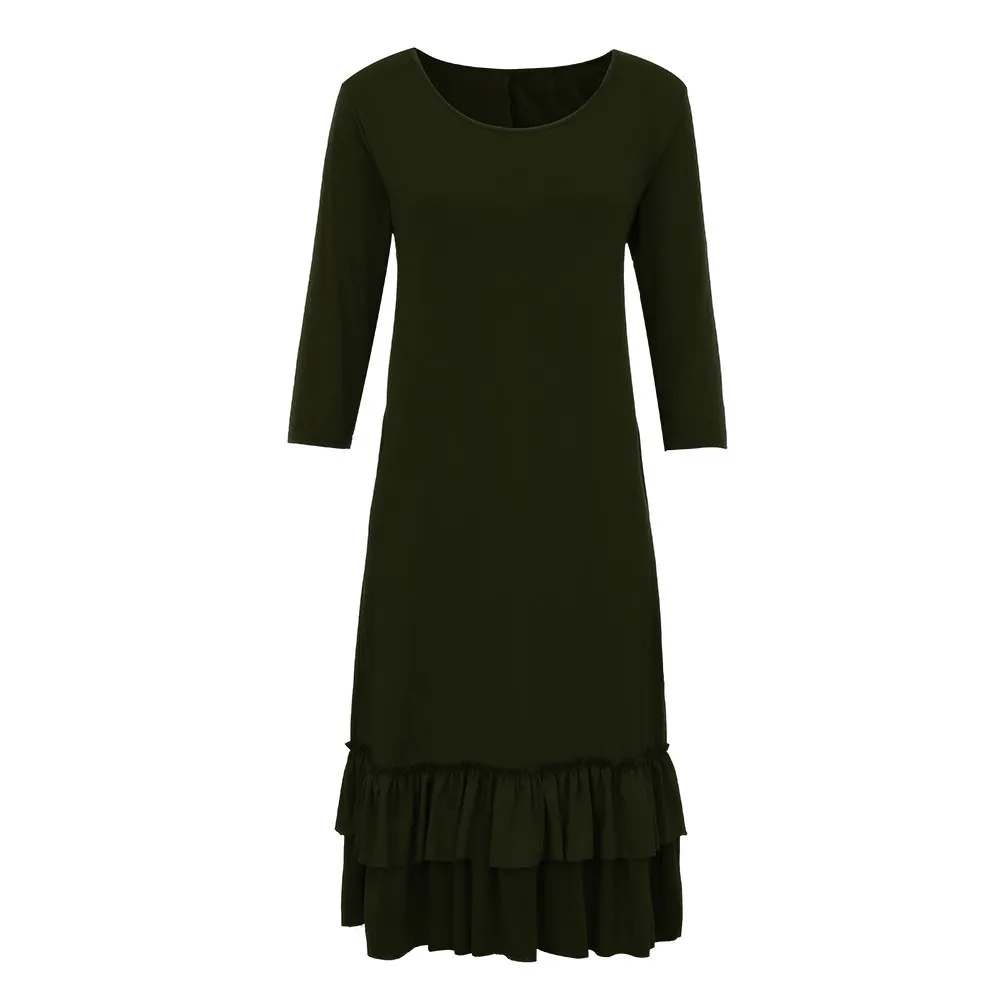 Womail, платья размера плюс, женская мода, Vestidos, три четверти, каскадные, с рюшами, о-образный вырез, прямое, до колена, платье JL25 Vestidos