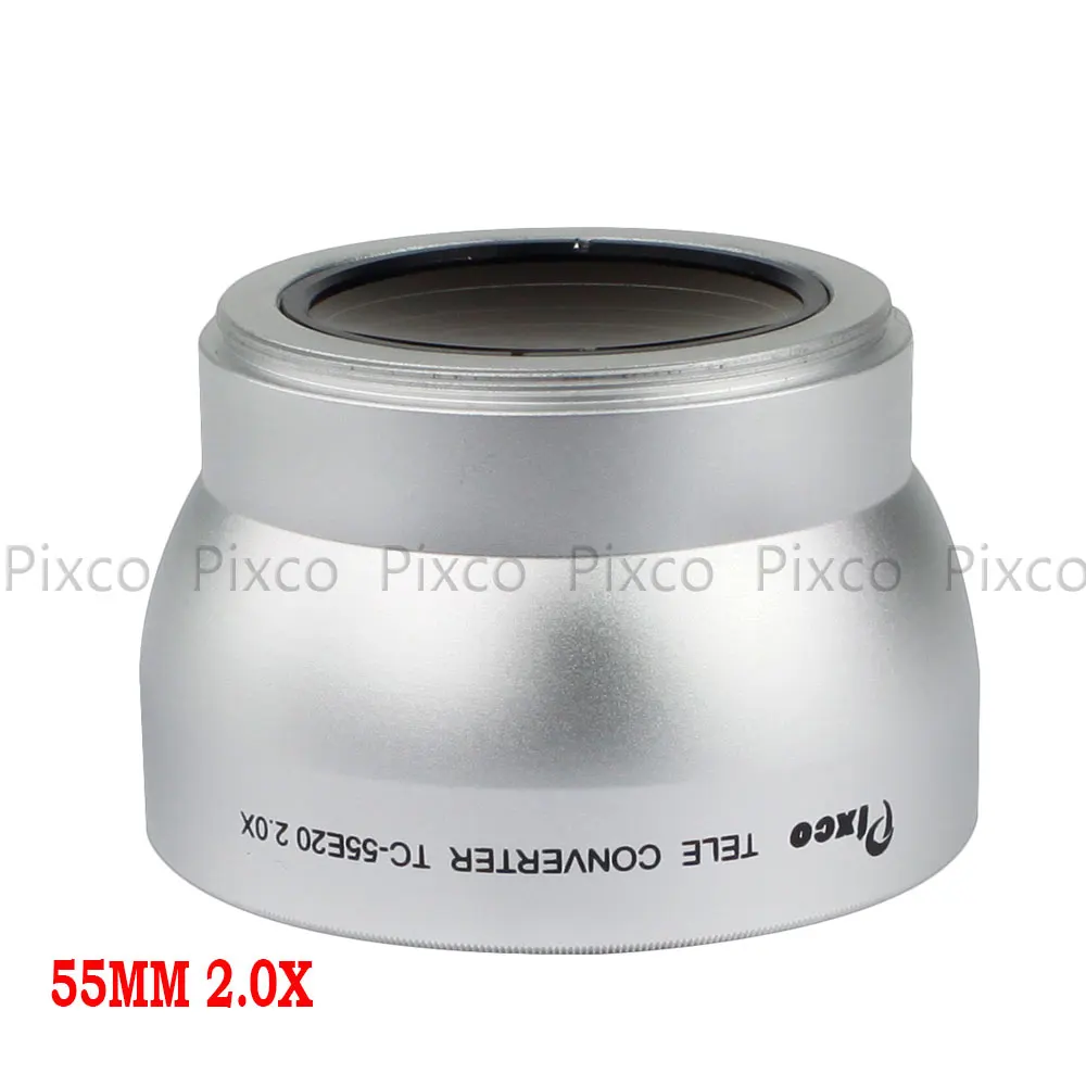 Pixco 55 мм 2.0X увеличение телефото телепреобразователь объектив для камеры серебро