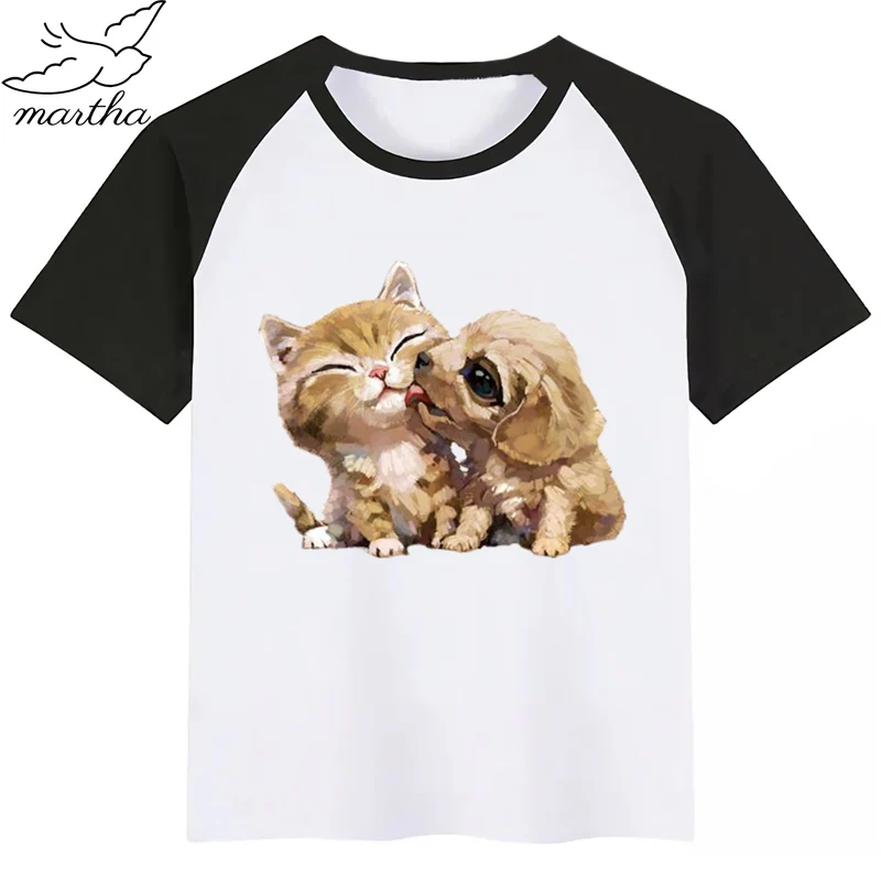 Kids Fashion Cute Animals Cats And Dogs T-Shirt Boys and Girl Casual Short Sleeve Summer Funny Clothes Tshirt | Мать и ребенок