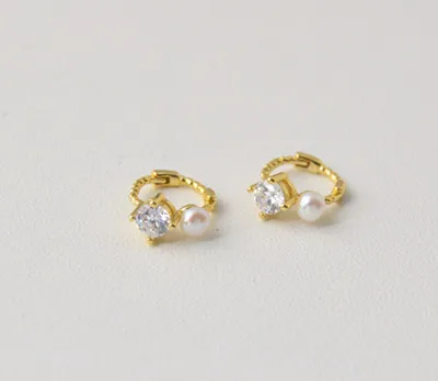 Серьги из стерлингового серебра 925 пробы, модные серьги с четырьмя зубцами из циркона и жемчуга, кольцо для ушей, Пряжка для ушей, милые трендовые ювелирные изделия для девушек и женщин - Окраска металла: 1 pair gold 8mm