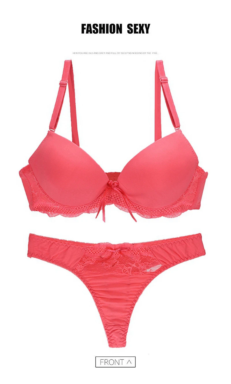 KYLIE PINK Sexy Bra Thong Suit Bright Color Girls Lace Bra Panties Underwear Set Adjustable Plus Size French Style Lingerie Set