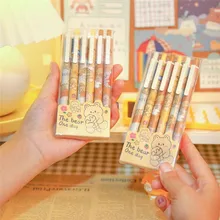 

6Pcs/lot Press Style Cute Bear Gel Pen Set Student Ballpoint Black Ink Writing Pens 0.5mm Refill School Supplies Stationery Gift