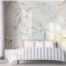 Сделанные на заказ скандинавские ручная роспись маленькие свежие тропические Золотые листья ТВ задний план Настенные обои, МУРАЛ