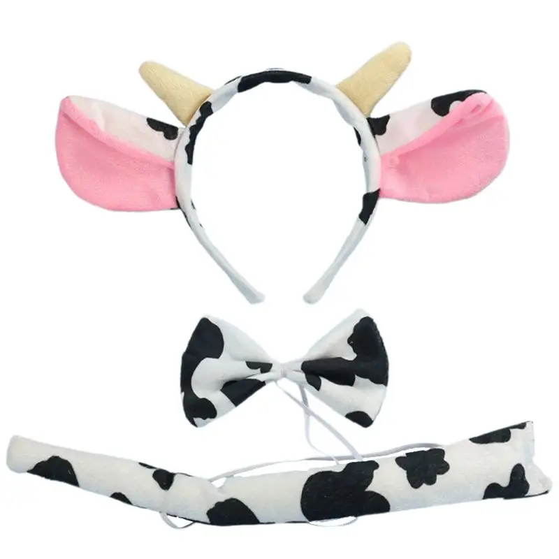 Ensemble de 3 couvre-chef en forme d'animaux de vache pour enfants, serre-tête avec nœud papillon pour filles et garçons, décoration pour robe de journée d'halloween, cadeaux