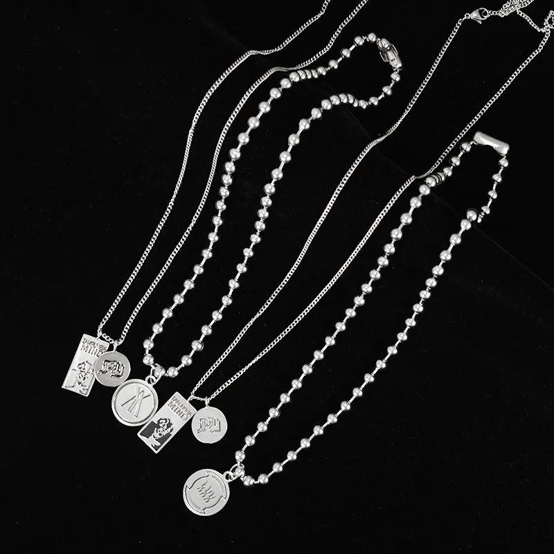 

New Fashion Hip Hop Double Layer Necklace Women Round Beads Coin Tag Trend Pendant Retro Accessories Jewelry Choker