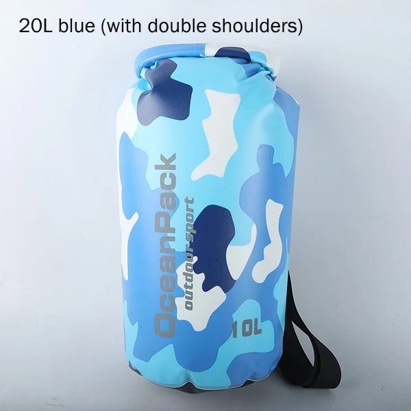 20L blue 5L 10L 20L Ocean Pack Camouflage Waterproof Outdoor Rafting PVC Dry Storage Shoulder Backpack Bag For Swimming Drifting Sports - Цвет: 20L blue
