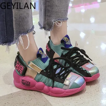 

Large size 42 Women Sneakers Platform Thick Sole Ladies Casual Vulcanize Shoes Chunky Stretch Mesh Dad female Designer Sneakers