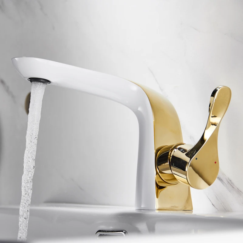 Vidric Basin Faucets Bathroom Faucet Hot and Cold Water Basin Mixer Tap White Gold Finish Brass Toilet Sink Water Crane Chrome E