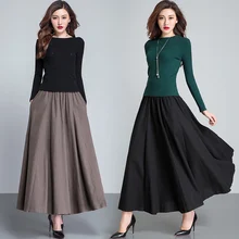 Весна и осень новые женские популярные модели ретро льняная Эластичная Высокая талия большая Свинг плиссированная юбка