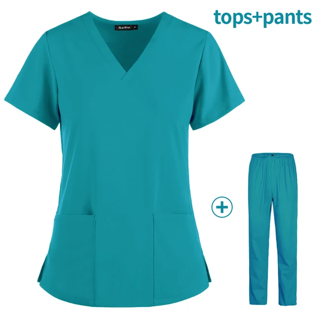 Pet grooming institution Scrubs set High Quality Spa Uniforms Unisex V-Neck Work clothes Medical suits clothes Scrubs Tops Pants Lake Blue