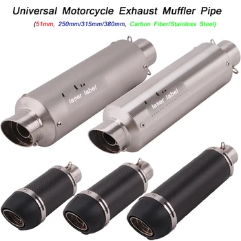 

250mm/315mm/380mm Length Motorcycle Exhaust Muffler Pipe Stainless Steel Carbon Fiber Silp on 51mm Enter Silencer System