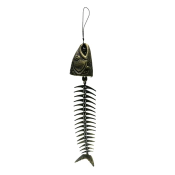 

20 Inch Solid Cast Iron Fish Bone Large Creative Wind Chimes Lucky Bell Outdoor Garden Hanging Decor