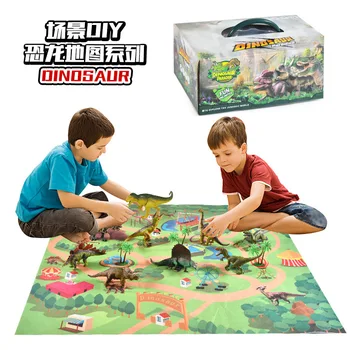 

2019 explosion models children's simulation dinosaur toy set non-woven dinosaur world carpet scene model