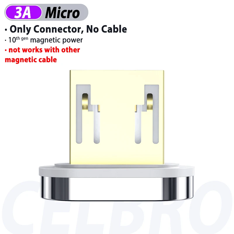 Магнитный кабель 3A Micro usb type C для быстрой зарядки и зарядки для huawei P20 P30 Pro светодиодный кабель длиной 1 м 1,5 м 2 м - Цвет: micro usb plug