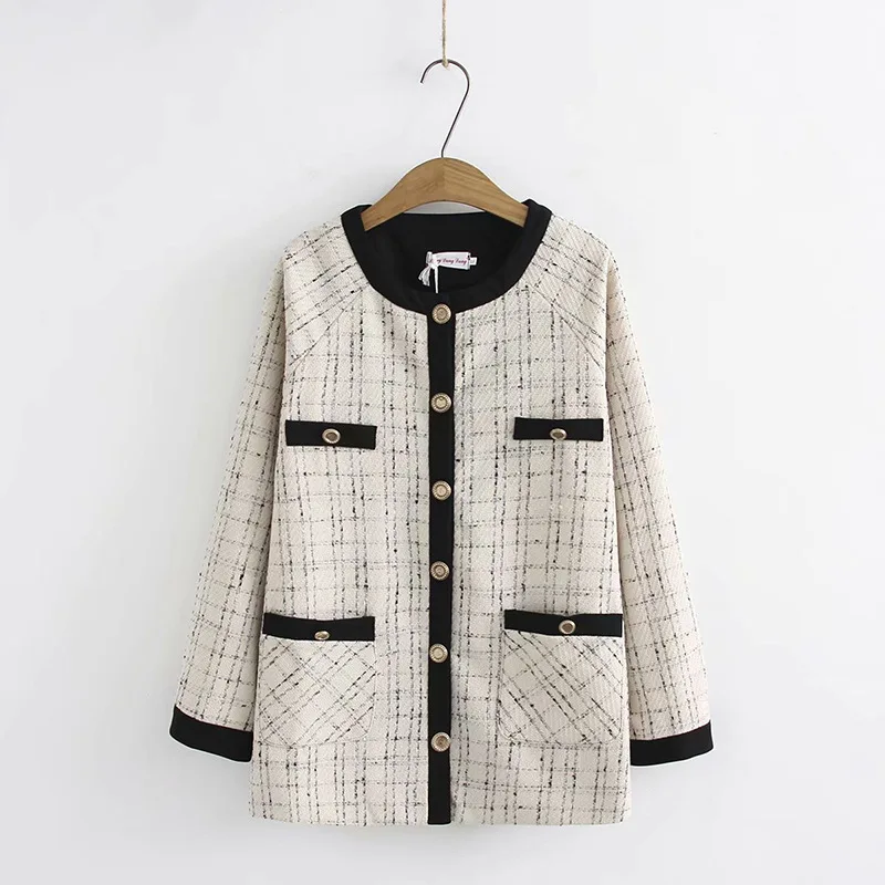 

Graceful Coat Women's Short Spring And Autumn Korean-style Loose-Fit Versatile 2019 Autumn New Style Plaid Tweed Tops Thin