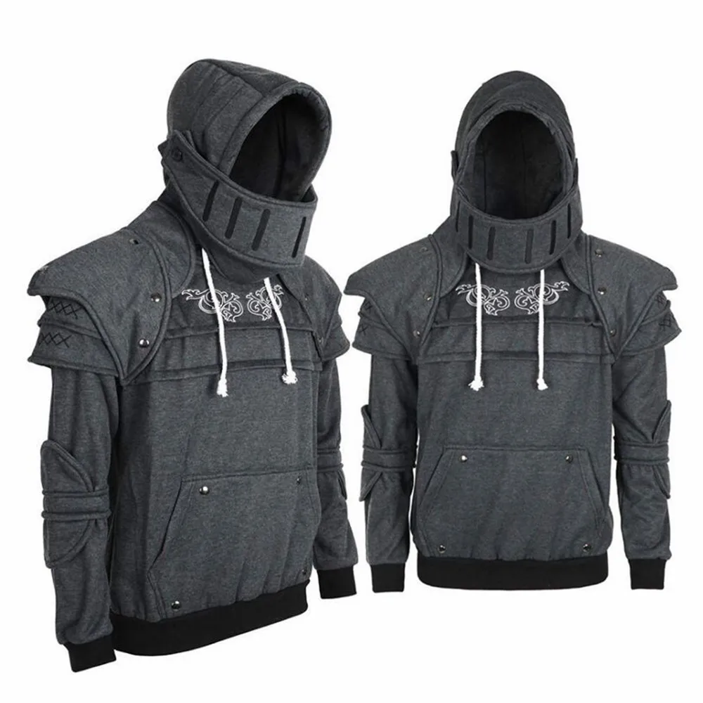 

New Winter Mens Medieval Style Hoodies Gothic Long Sleeve Men Sweatshirts Cosplay Costume Duncan Armored Knight Garb