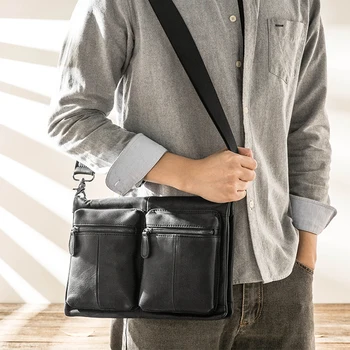 

Multifunctional Bag Men's Leather Shoulder Bag Casual Men Messenger Bag Tide Personality Head Layer Cowhide Korean Original Soft