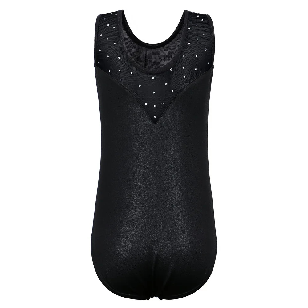 BAOHULU 3-12 Years Girls Gymnastics Leotard Black Sequin Ballet Leotards for Kids Sleeveless Ballet Dance-Wear for Performance