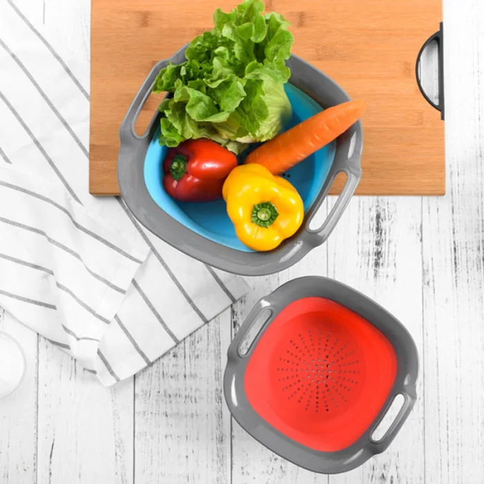 Collapsible Colander Food Grade Silicone Kitchen Fruit Vegetable Strainer Basket Folding FP8
