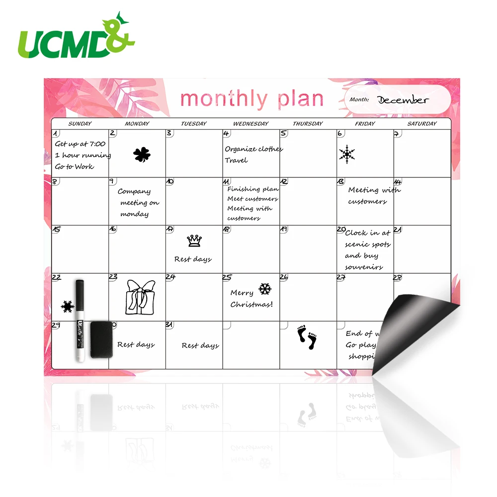 

Whiteboard Monthly Planner Magnetic Daily Message Bulletin Memo White Board Fridge Magnet Drawing Study Chore Calendar Schedule