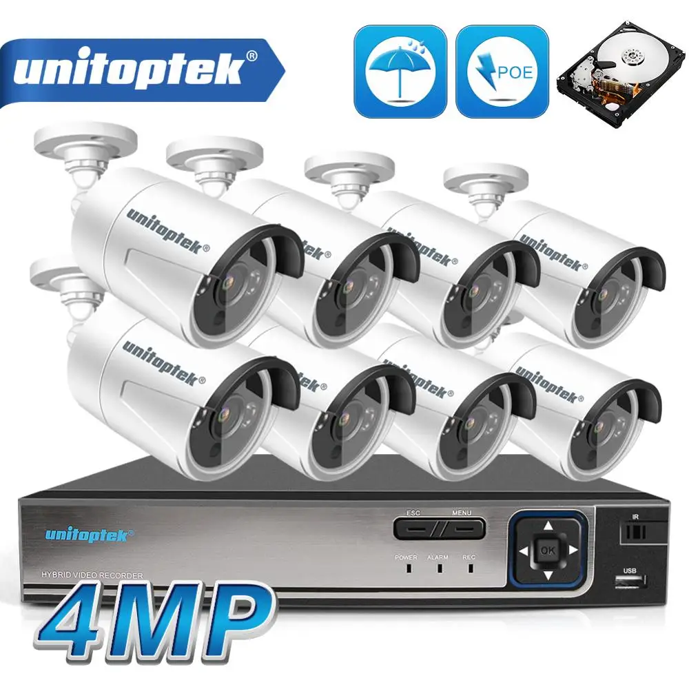HD H.265 4.0MP POE Security Camera CCTV System 4CH / 8CH NVR With 2592*1520 IP Camera Outdoor Day/N