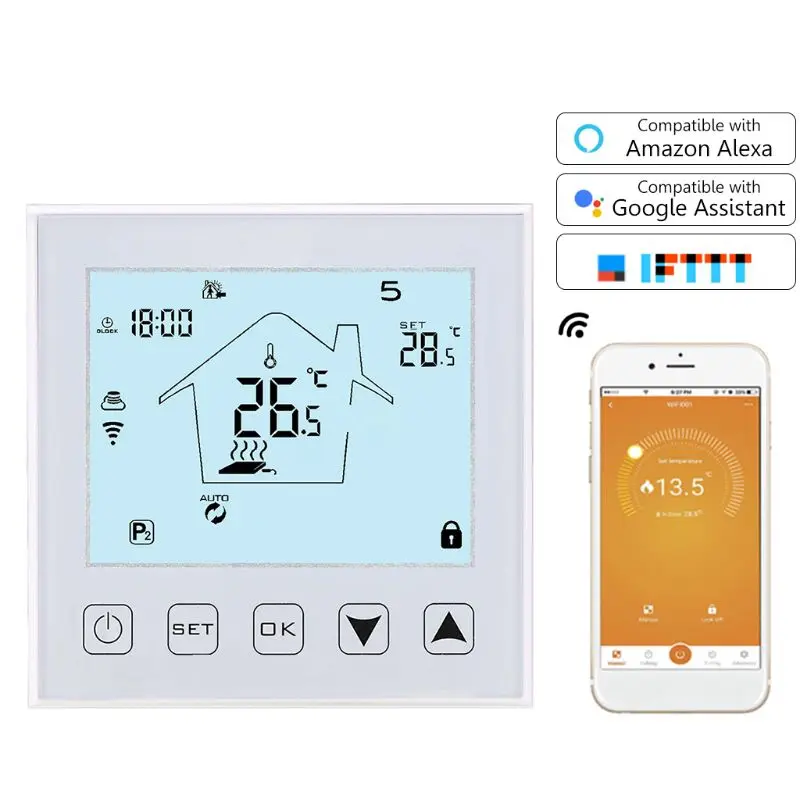 Wi-fiпрограммируемый термостат с сенсорным экраном для напольной электрической системы регулятор температуры с пультом дистанционного управления и голосовым управлением