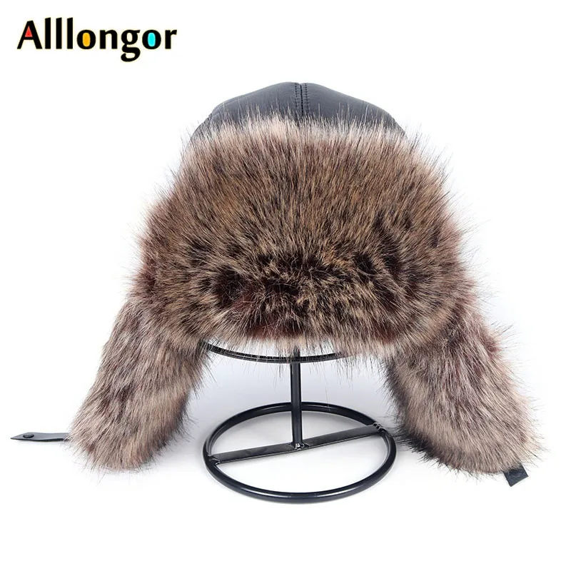 Ceny Wysokiej jakości 2019 zima Ushanka skóra sztuczne futro z lisa rosyjski kapelusz kobiety mężczyźni radzieckie Bomber kapelusze śnieg czapka gorro ruso hombre