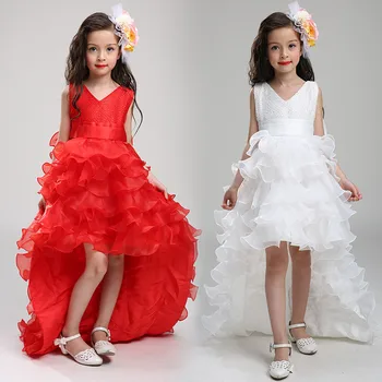 

2019 New kids girl party dress girl trailing dress ball gown dress with bow-knot Girls Wedding Dress LS003TW