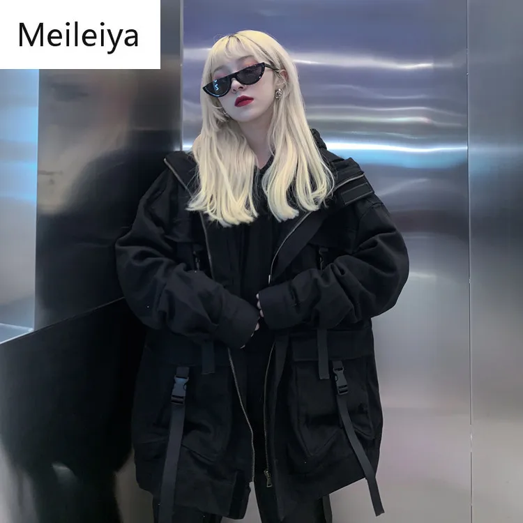 Meileiya, Корейская уличная одежда, Harajuku, черная джинсовая куртка, негабаритные карманы, женские джинсовые куртки, свободные, BF, винтажные, повседневные пальто
