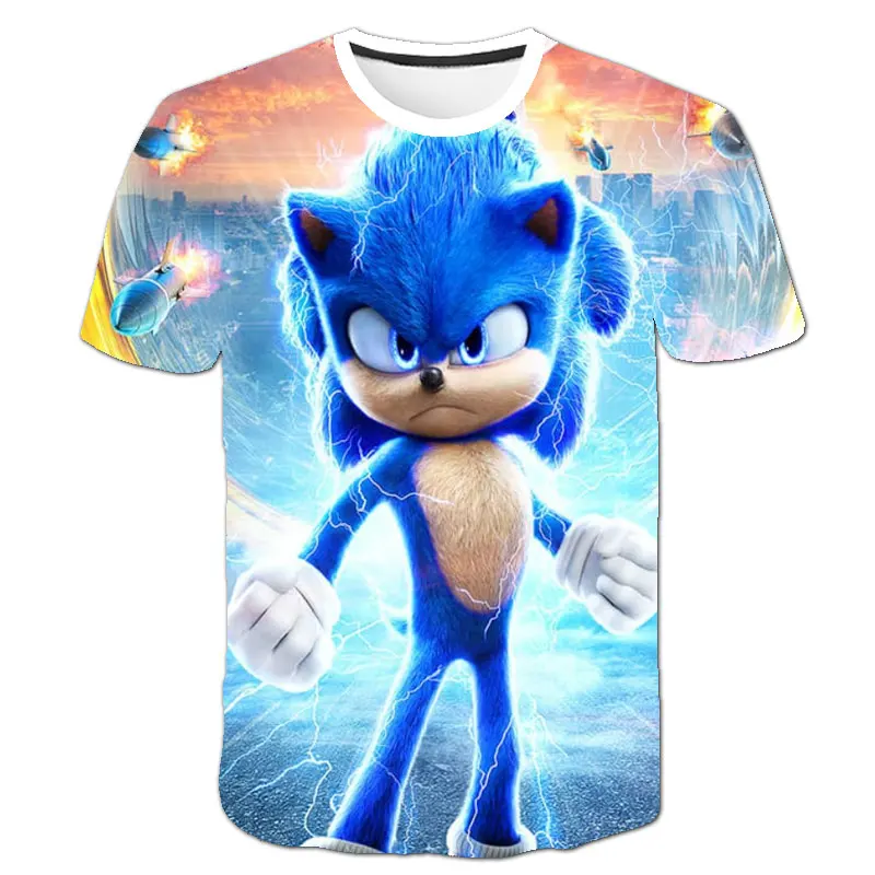 Летняя футболка 2020 года футболки Sonic the Hedgehog для маленьких мальчиков с объемным