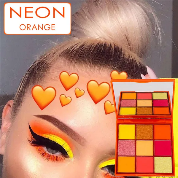 Neon Orange 9 цветов неоновые тени для век Палитра долговечный матовый блеск Тени для век Палитра Водонепроницаемый светящийся Сияющий пигмент телесного цвета - Цвет: Neon Orange