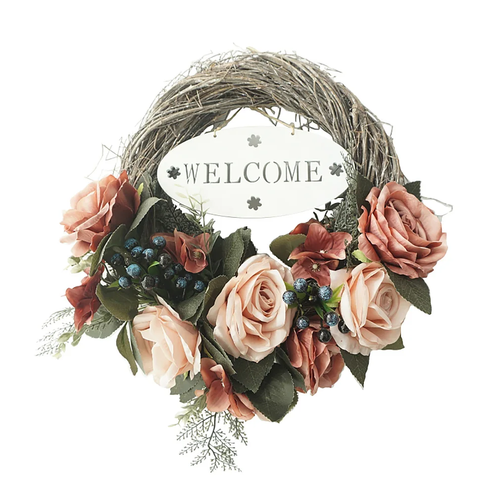 Artificial Flowers Rose Blueberry Decoration Garland Spring Wreath